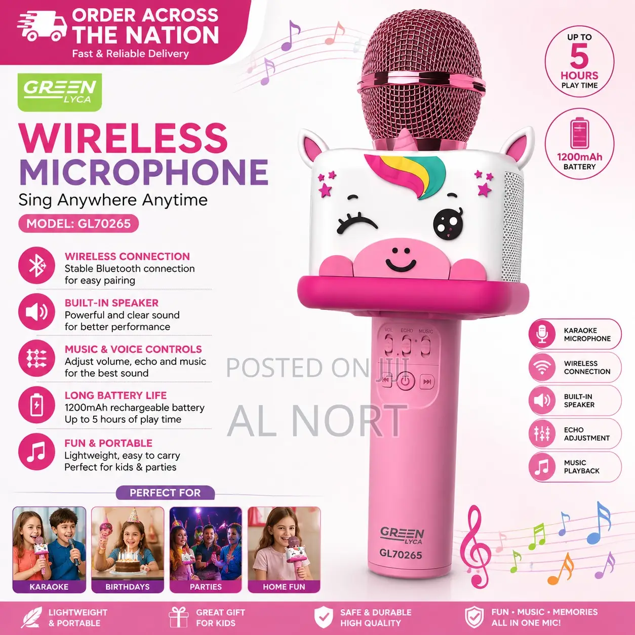 Green Lyca GL70265 Wireless Karaoke Microphone – Pink Unicorn