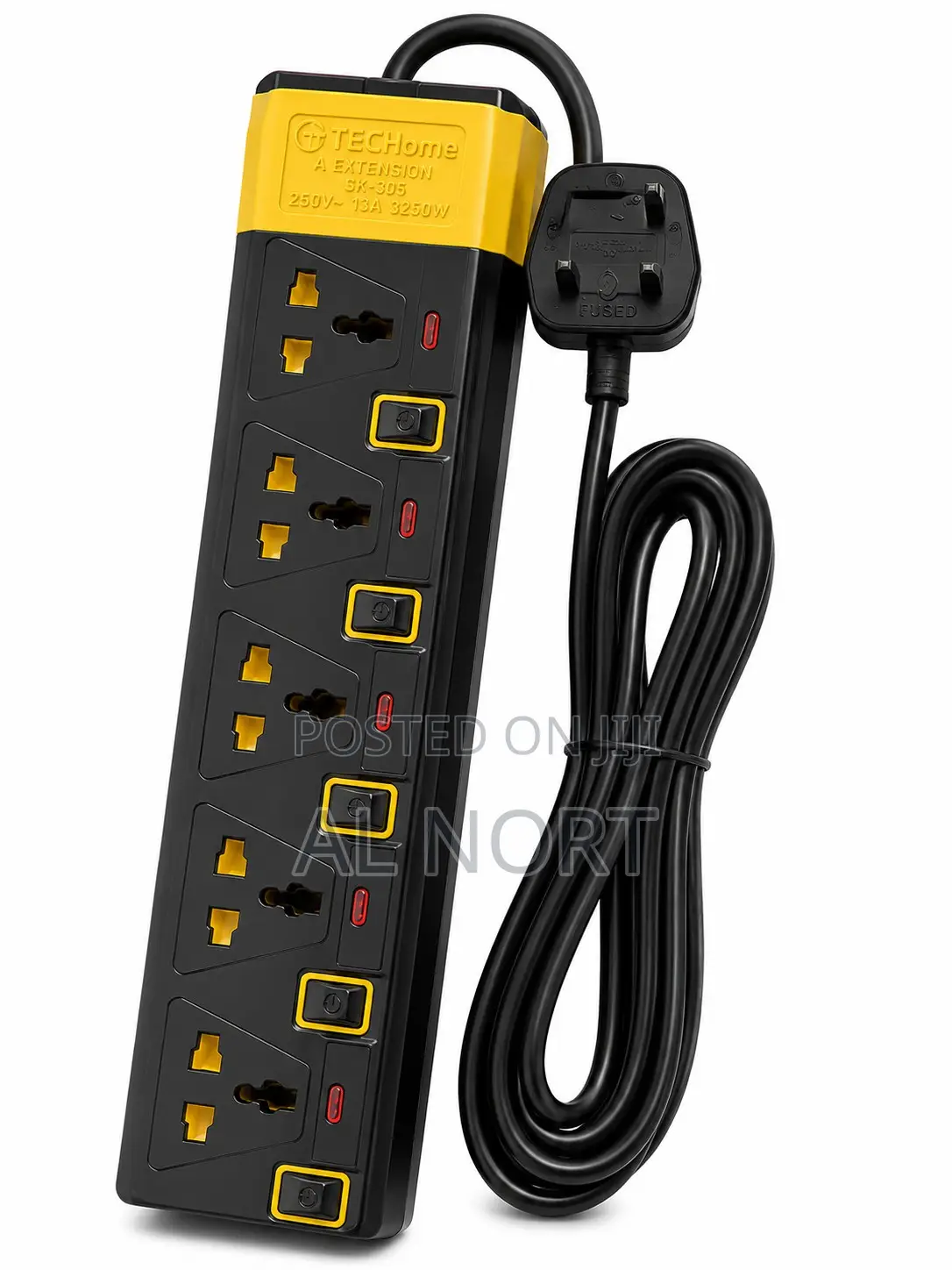 TEChome a Extension SK-305 5-Way Extension Socket – Black Yellow