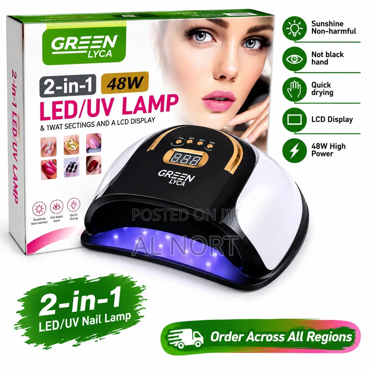 GREEN LYCA GL69818 2-in-1 LED/UV Nail Lamp – 48W – Black White
