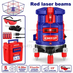 EMTOP ESLE53001 Professional 5-Line Self-Leveling Red Laser Level