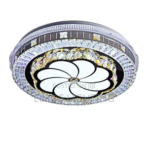 Modern Crystal Ceiling Light With Remote Control Flush Mount Fixture