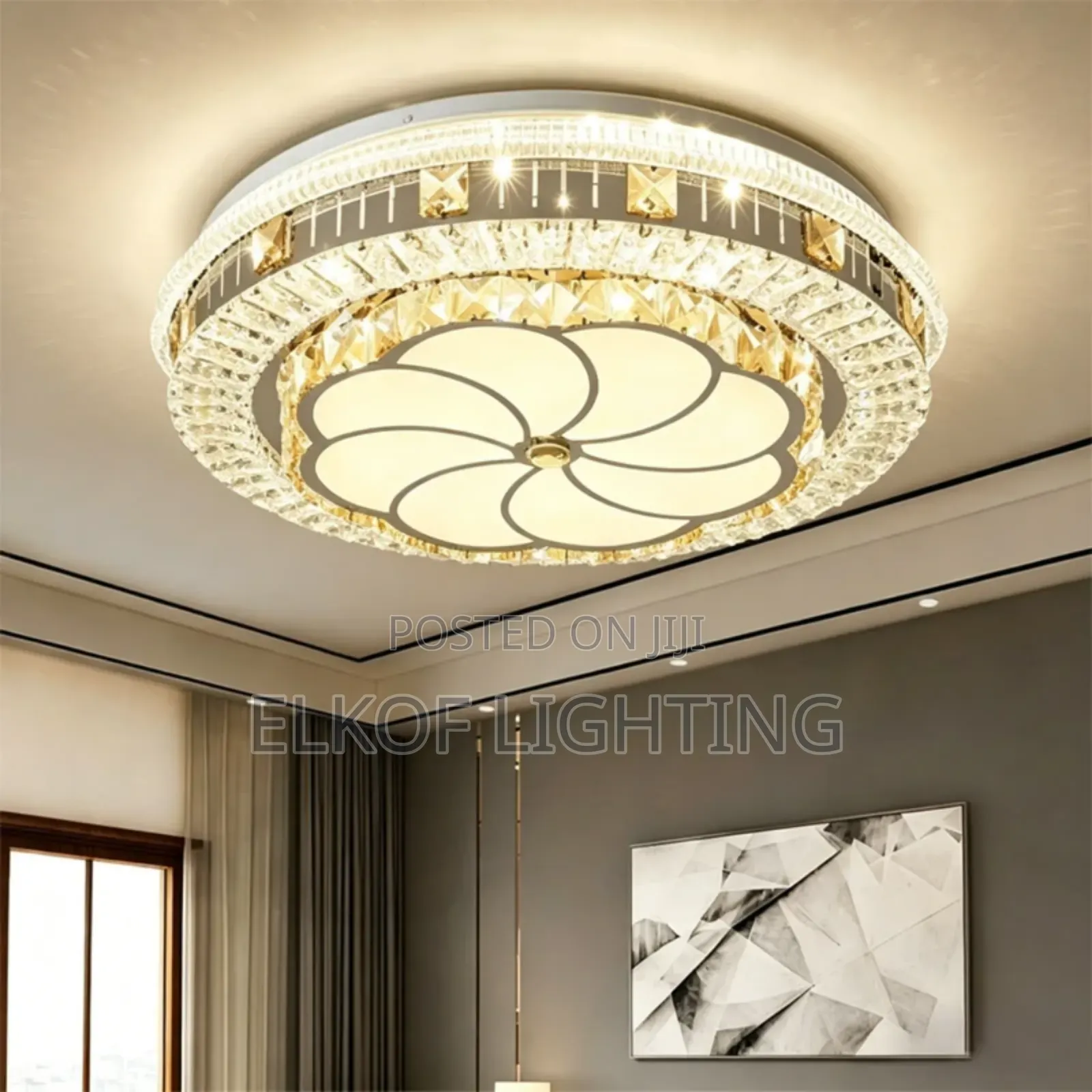 Modern Crystal Ceiling Light With Remote Control Flush Mount Fixture