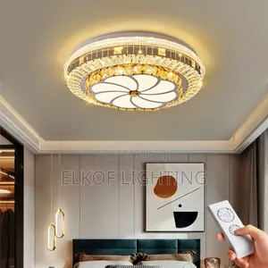 Modern Crystal Ceiling Light With Remote Control Flush Mount Fixture