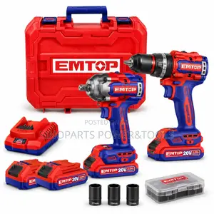 EMTOP ECKL20275 20V Brushless Drill 400Nm Impact Wrench Combo Kit
