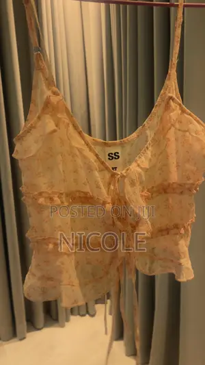 Pink Baby Pink Floral Cami Top Tie Front Layered Ruffle Trim