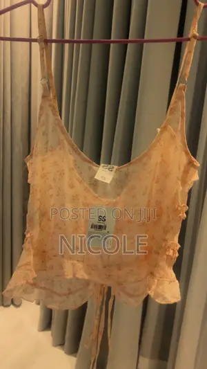 Pink Baby Pink Floral Cami Top Tie Front Layered Ruffle Trim