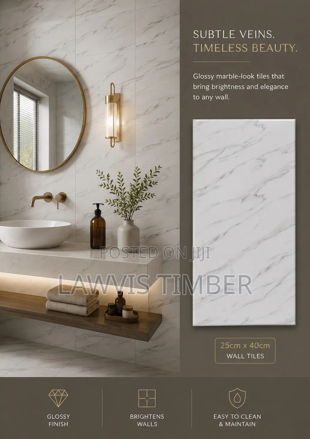 25x40cm Carrara Mist Glossy Marble Wall Tiles