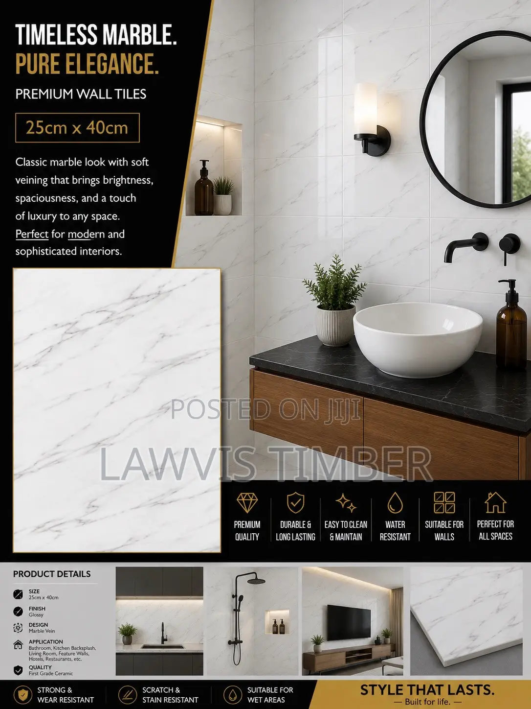 25x40cm Carrara Mist Glossy Marble Wall Tiles