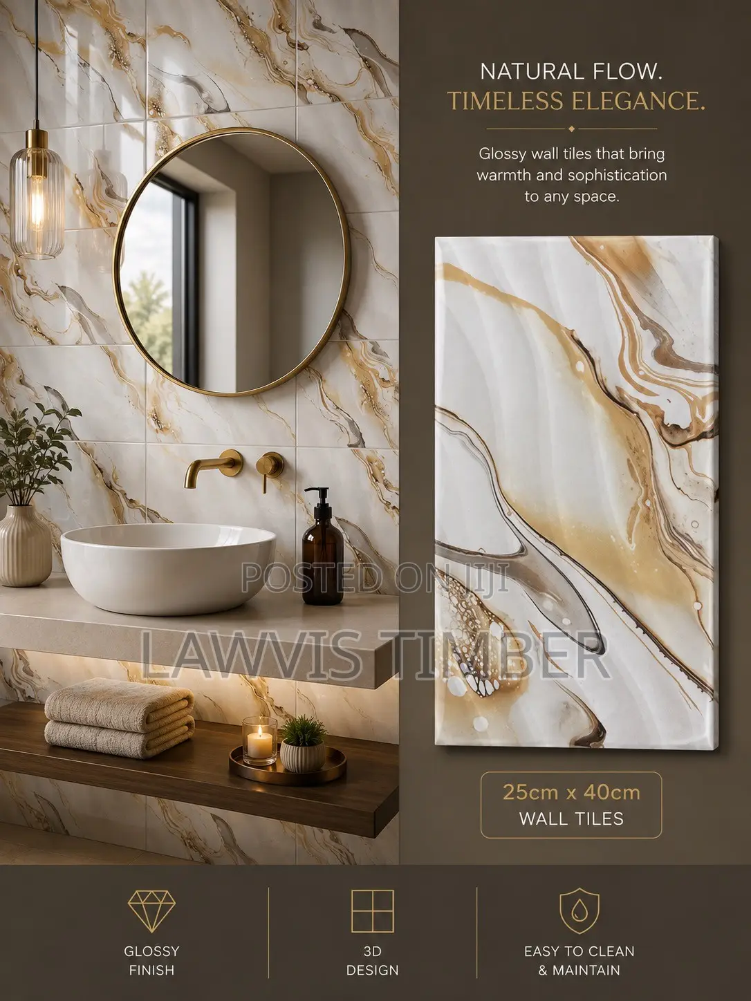 25x40cm Golden River Onyx Glossy Marble Wall Tiles