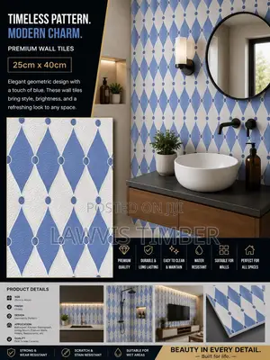 25x40cm Sapphire Royale 3D Blue White Wall Tiles
