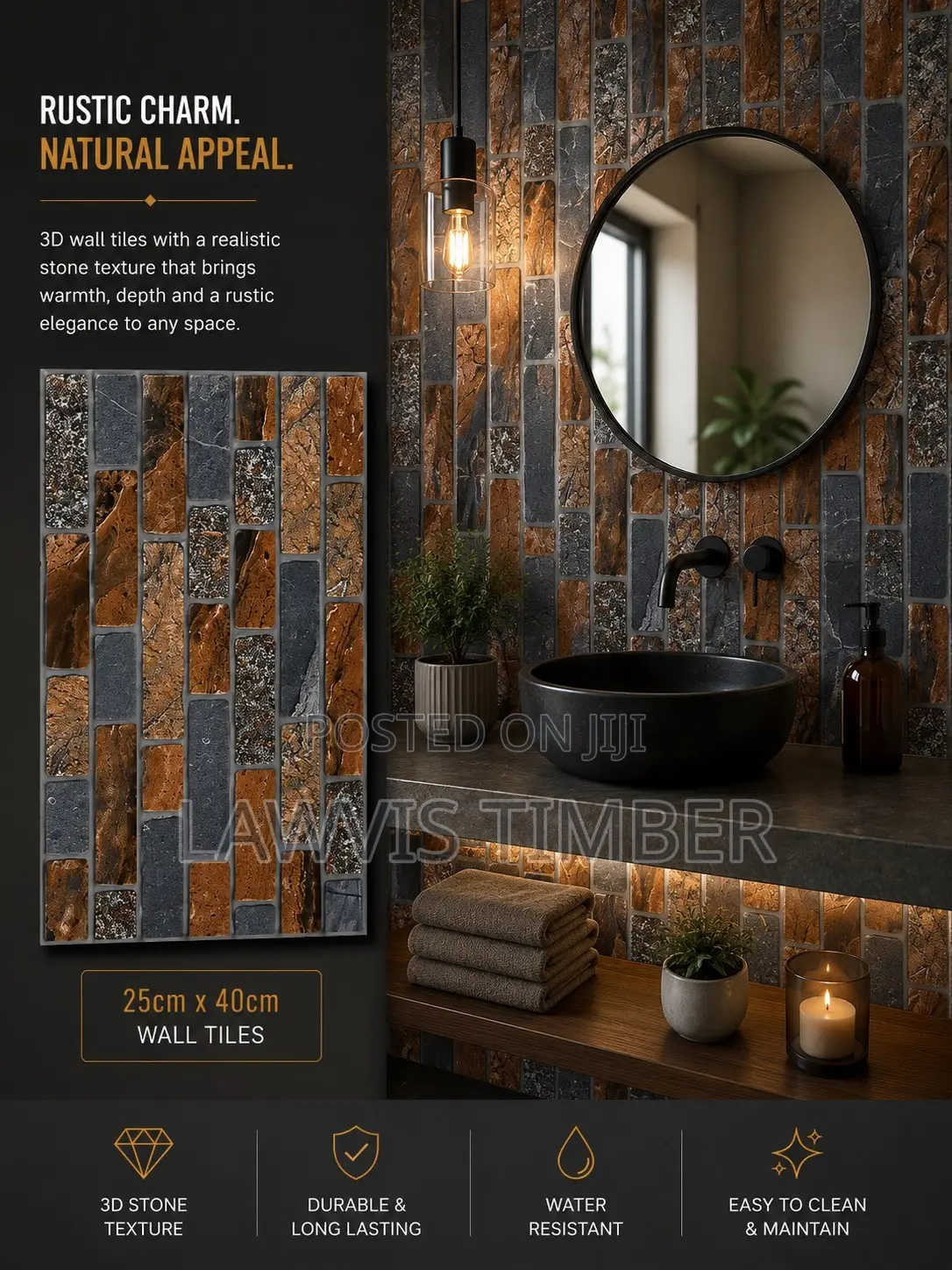 25x40cm Copper Slate 3D Stone Effect Wall Tiles