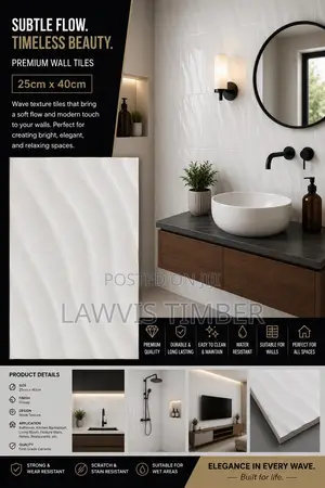 25x40cm Ivory Silk Wave Glossy 3D Wall Tiles