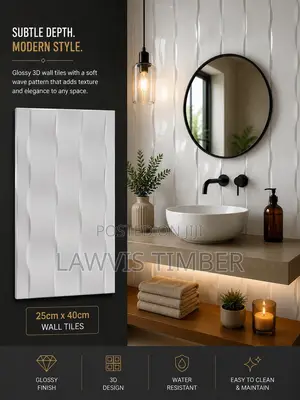 25x40cm Pearl Cascade 3D Glossy White Wall Tiles