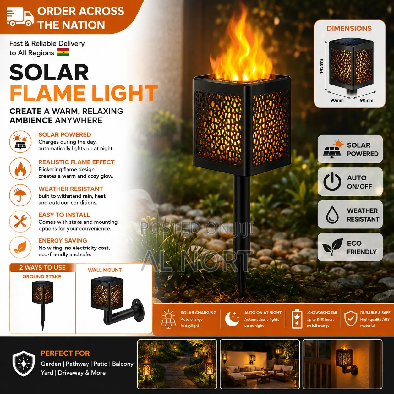 Solar Flame Light – 90 × 90 × 145mm