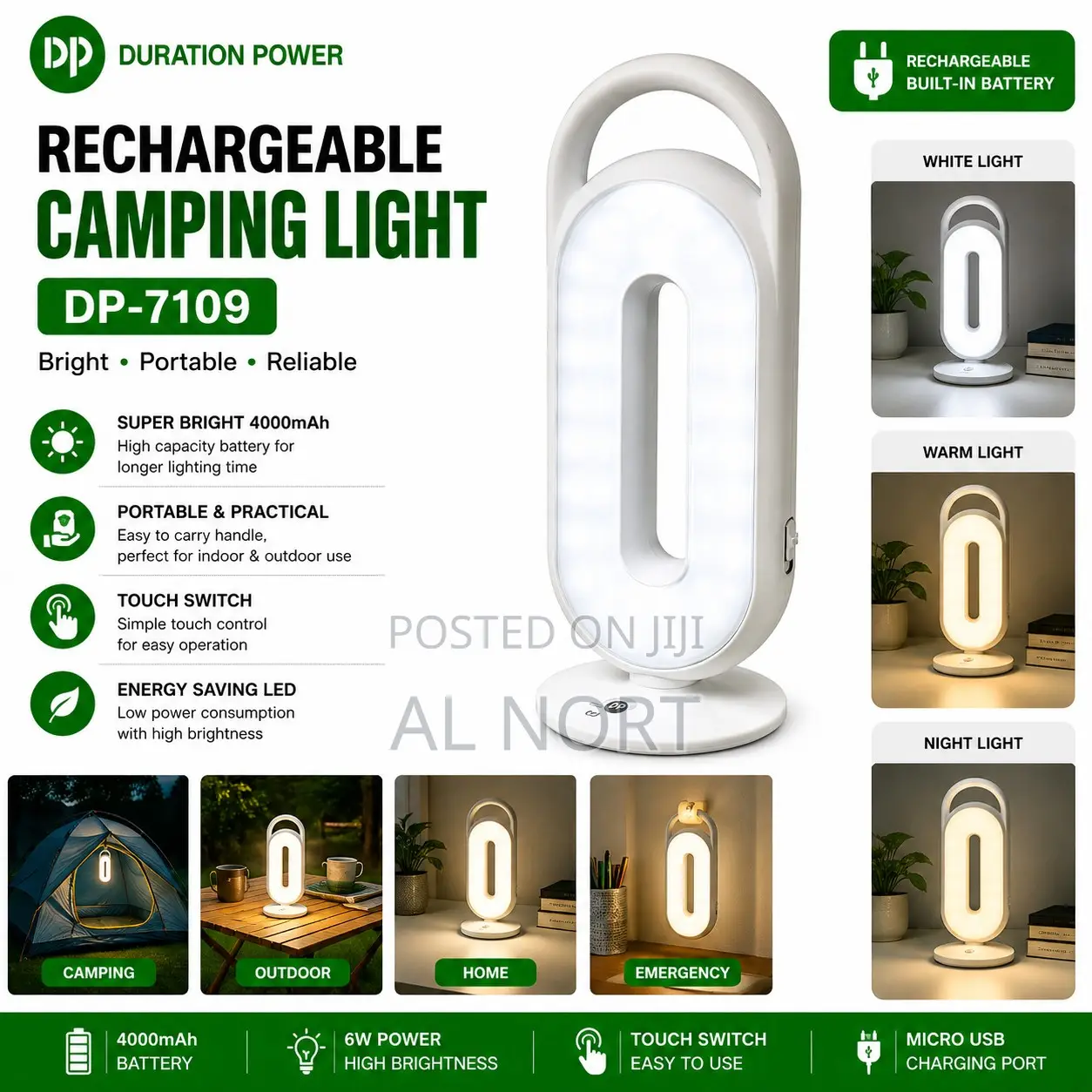 Power DP-7109 Rechargeable LED Camping Light – White – 4000mAh