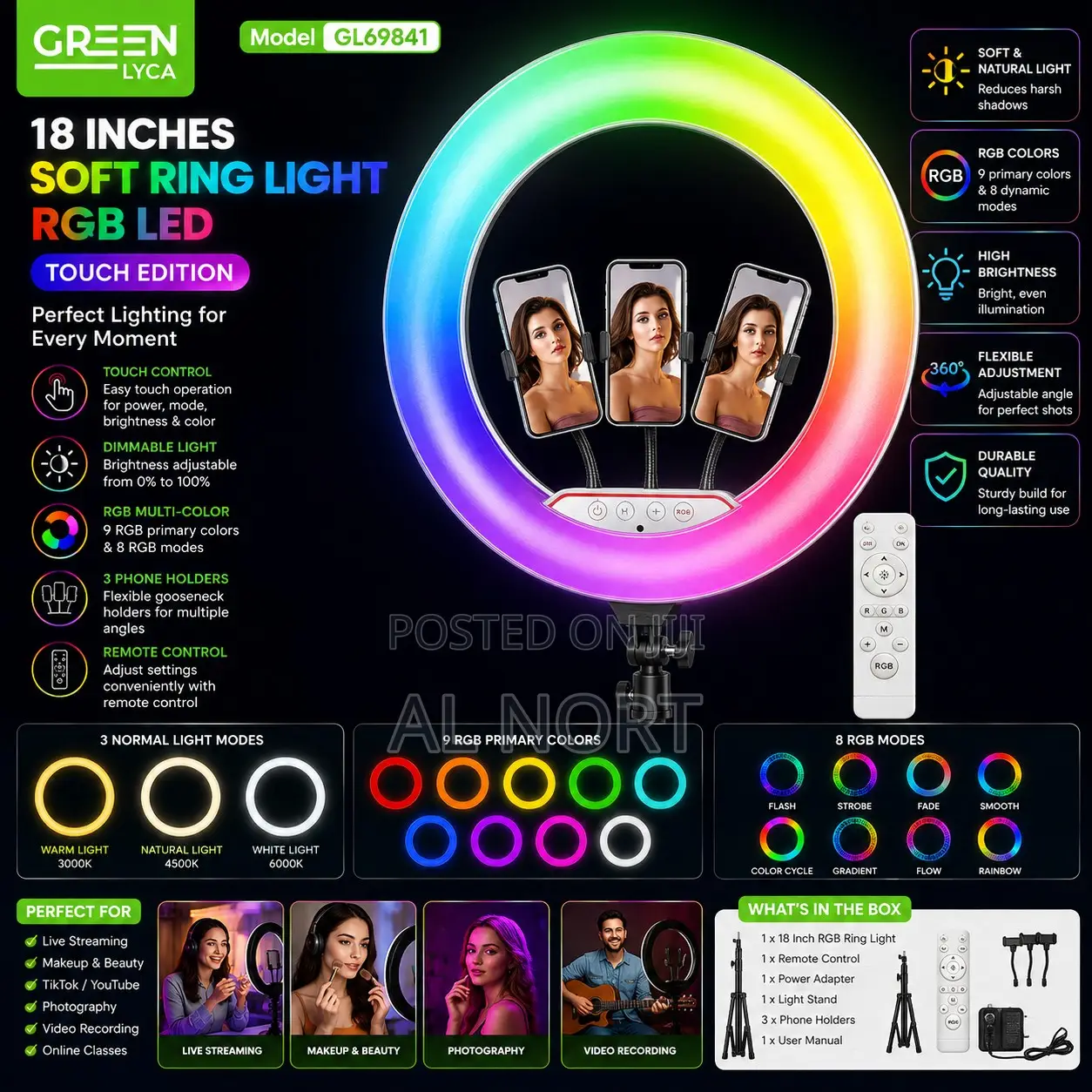 Green Lyca 18-Inch RGB LED Soft Ring Light – GL69841