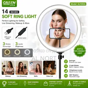 Green Lyca GL70026 14-Inch Soft Ring Light – USB Powered – 3 Modes