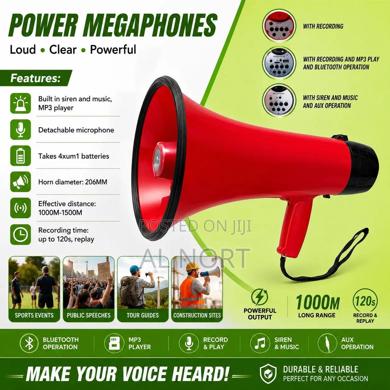 Power Megaphone HJ-H010 – Red – Recording, MP3 Bluetooth