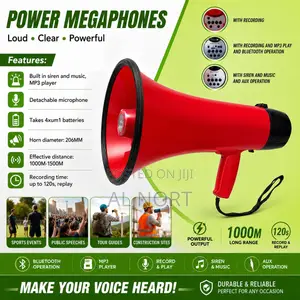 Power Megaphone HJ-H010 – Red – Recording, MP3 Bluetooth