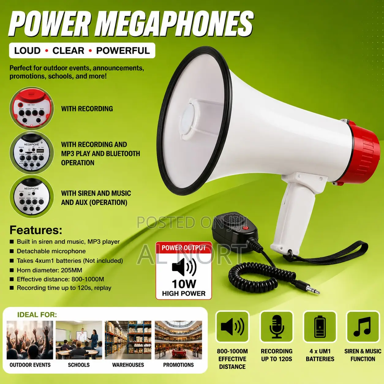 Power Megaphone – Recording – MP3 – Bluetooth