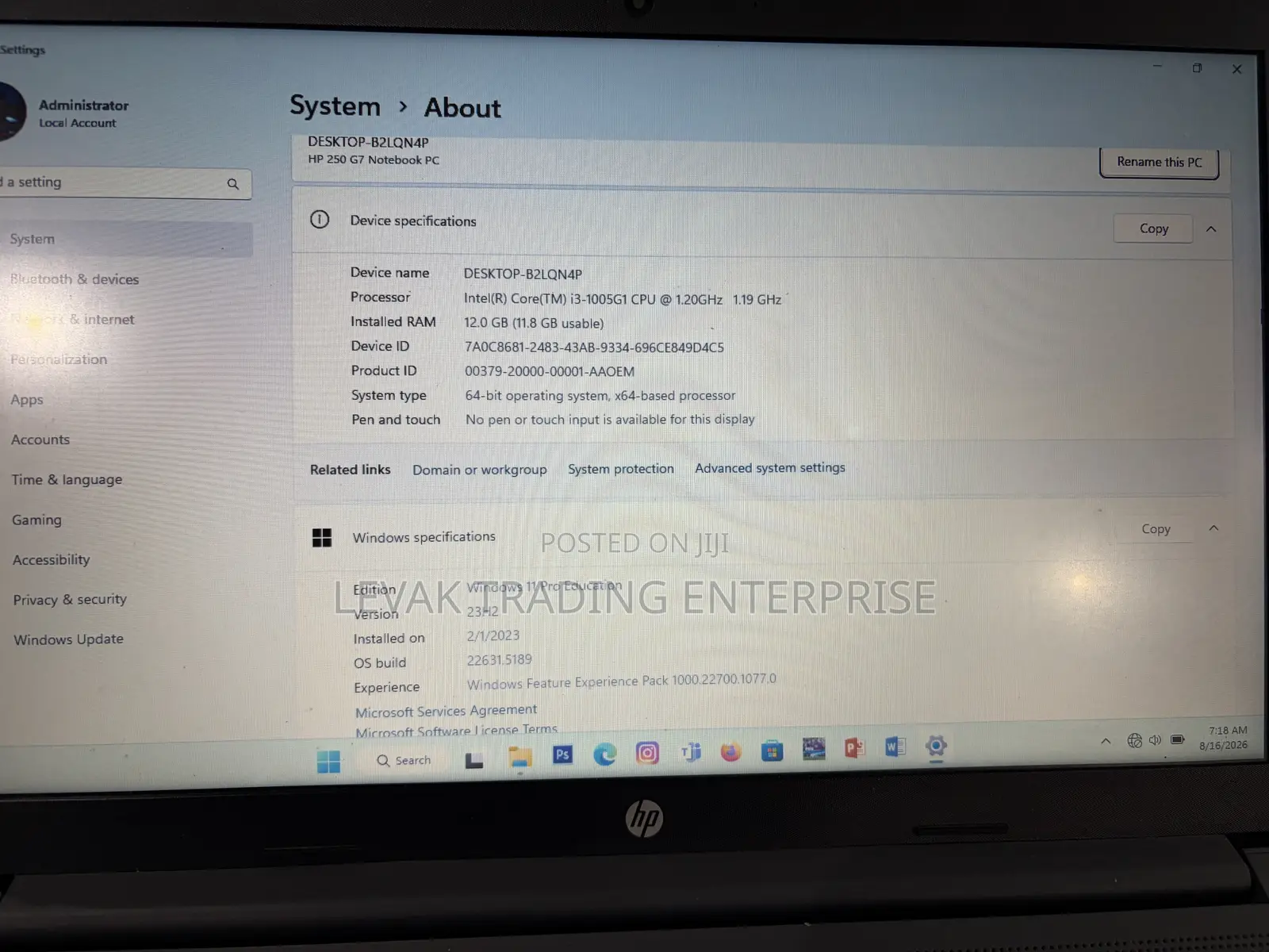 Laptop HP 250 G7 12GB Intel Core i3 HDD+SSD 512GB