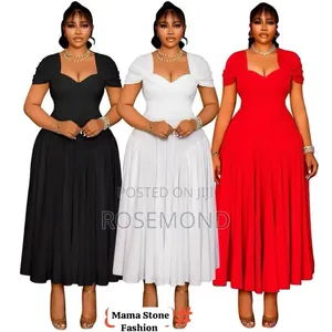 Women’s Elegant Pleated Midi Dress – Short Sleeve
