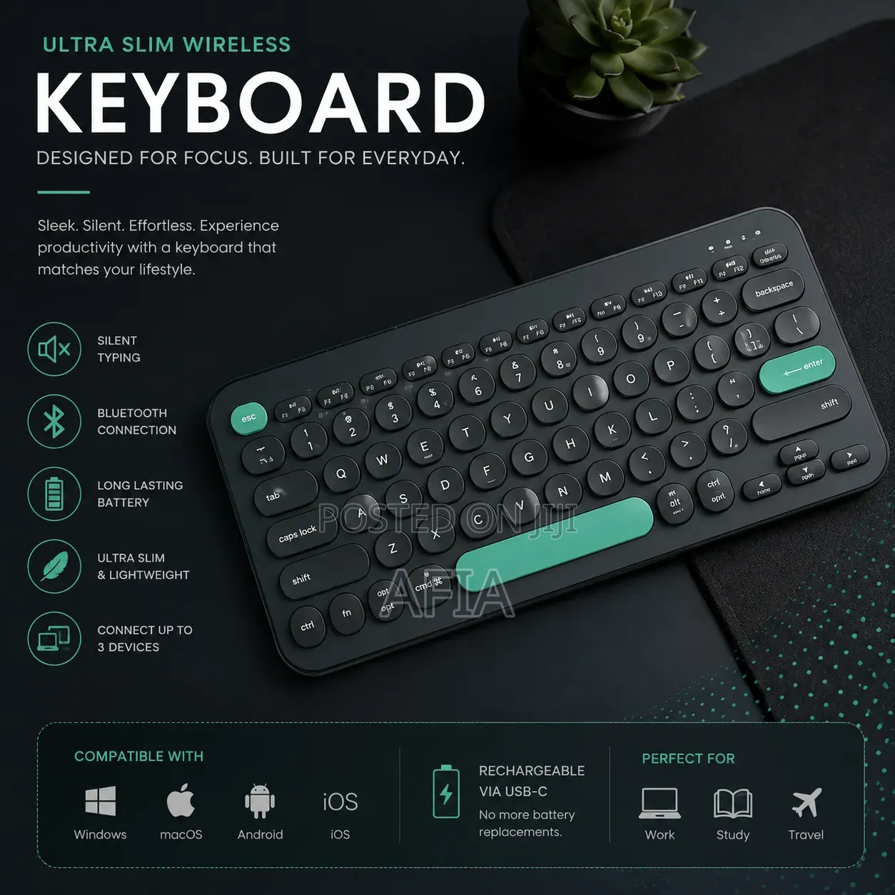 7lnch Wireless Bluetooth Keyboard for Phone and Tablet