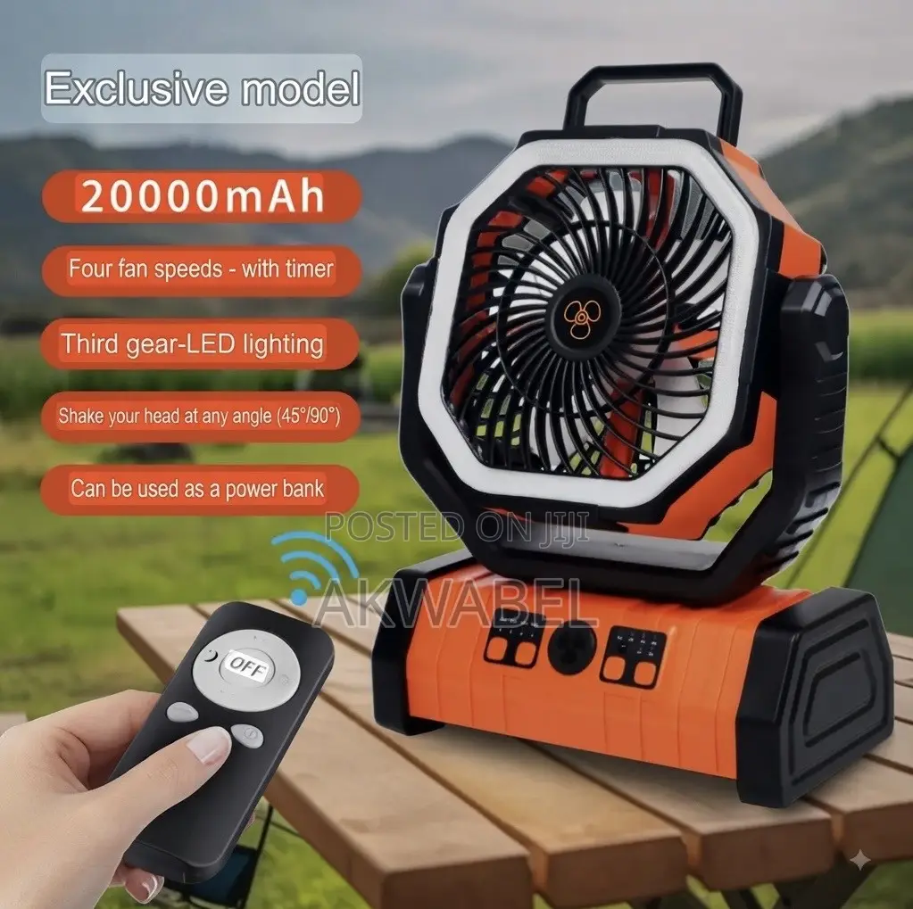 3-in-1 Rechargeable Portable Fan 20000mAh + Light,Remote Power Bank