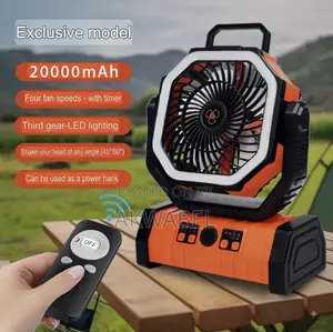 3-in-1 Rechargeable Portable Fan 20000mAh + Light,Remote Power Bank
