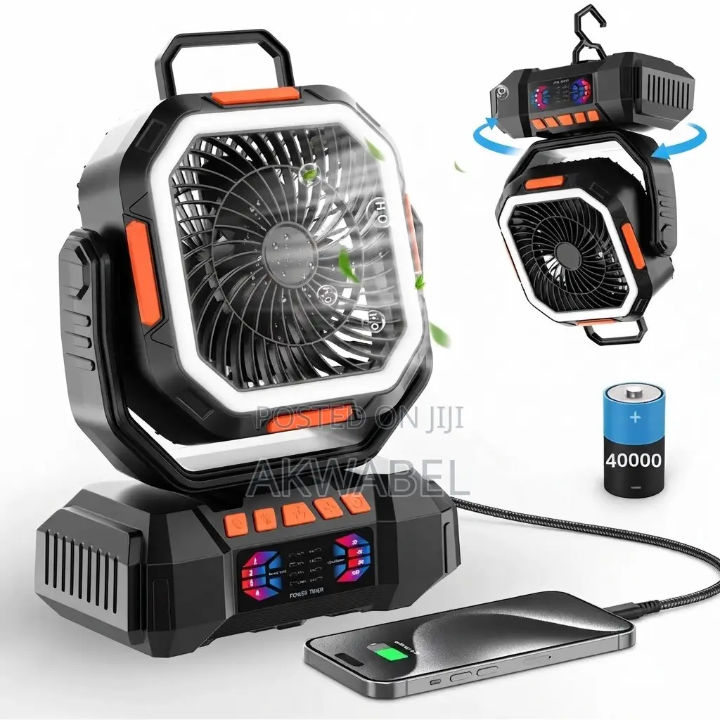 3-in-1 Rechargeable Portable Fan 20000mAh + Light,Remote Power Bank