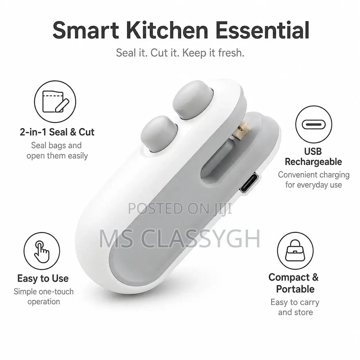 USB Rechargeable Mini Bag Sealer With Cutter – 2-in-1 Portable Snack
