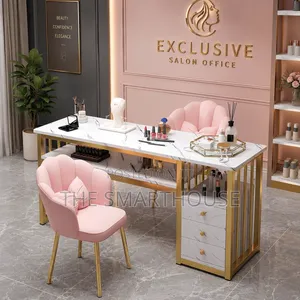 Luxury Marble Salon Nail Table – 3 Drawers + 2 Chairs