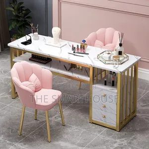 Luxury Marble Salon Nail Table – 3 Drawers + 2 Chairs
