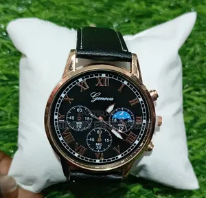 Black Leather Retro Nostalgic Men's Round Quartz Watch