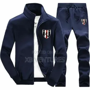 Men's Jacket and Sports Trousers Set - Gray/Blue/Red