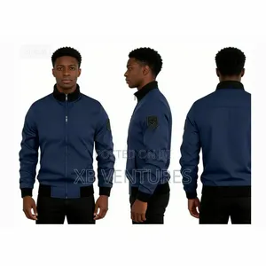 Men's Navy Blue Stand-Collar Bomber Jacket With Sleeve Emblem