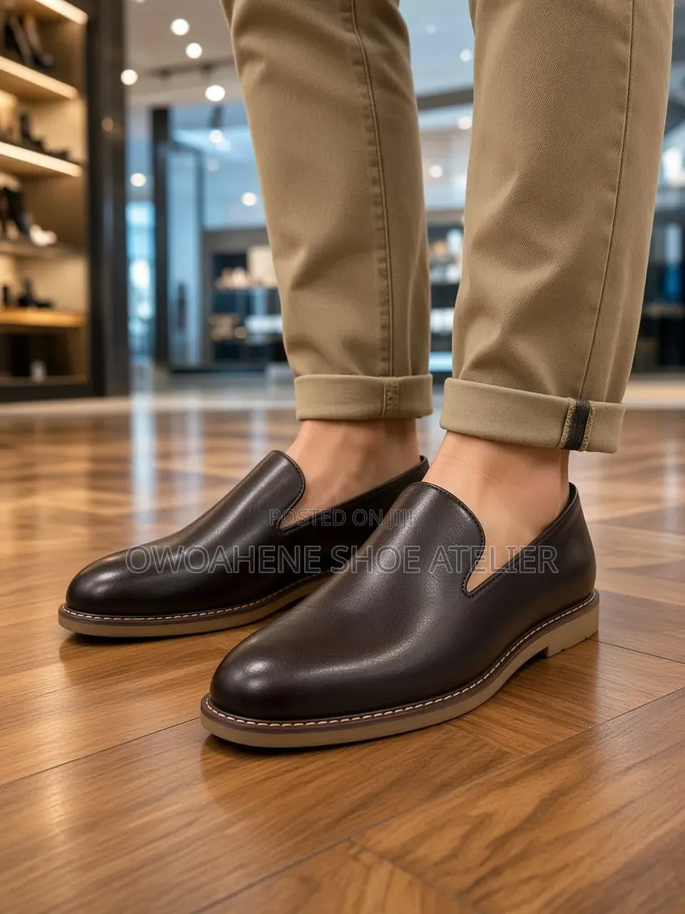 Pair of Minimalist Dark Brown Leather Slip-on Loafers