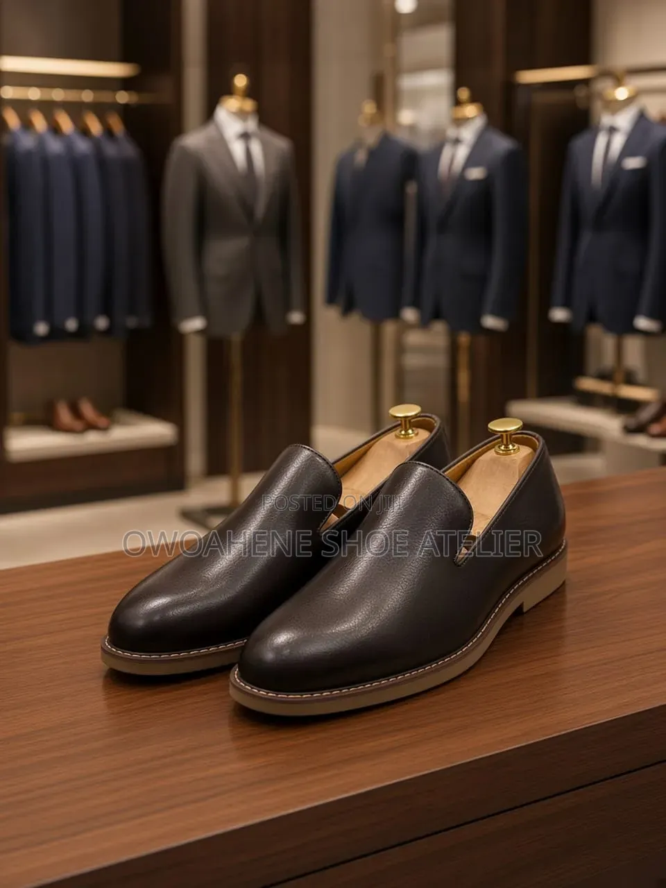 Pair of Minimalist Dark Brown Leather Slip-on Loafers