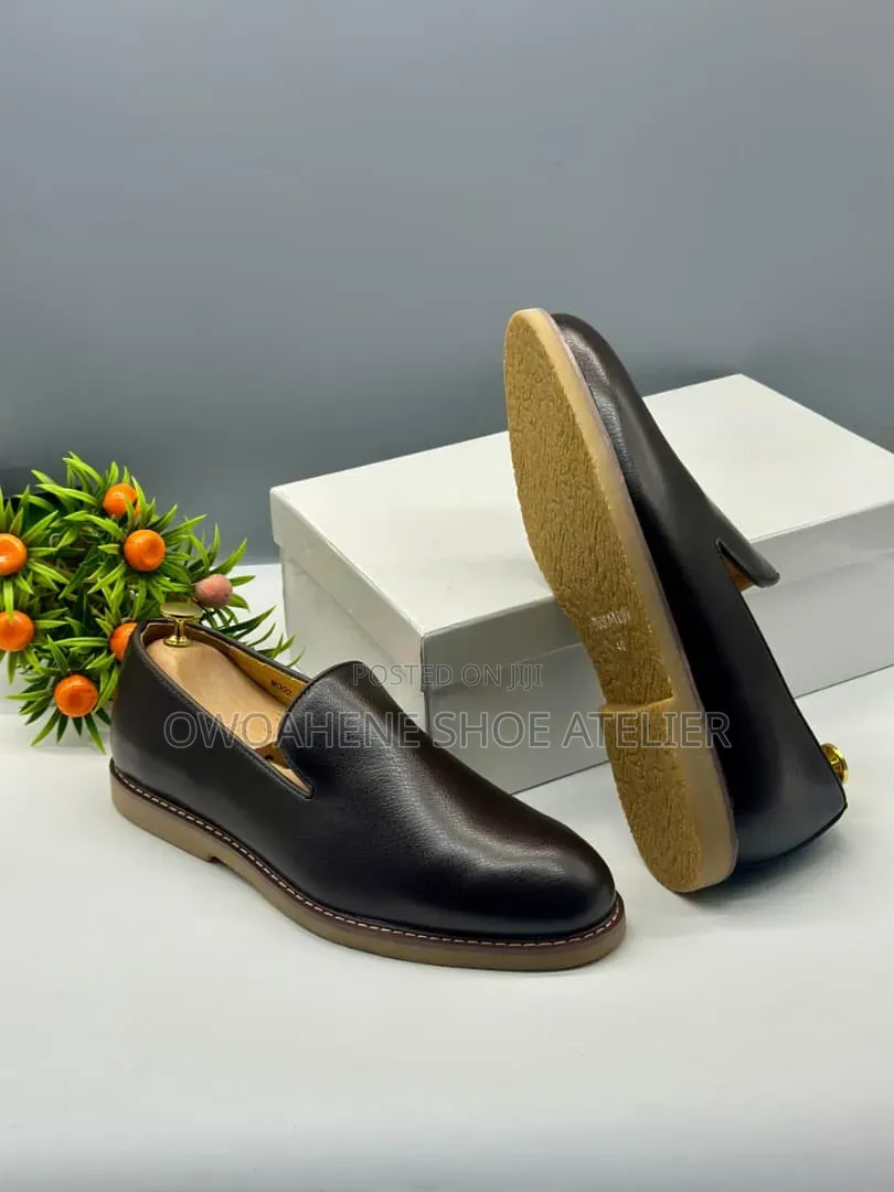 Pair of Minimalist Dark Brown Leather Slip-on Loafers