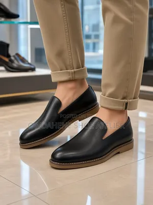 Pair of Men's Black Leather Slip-on Loafers