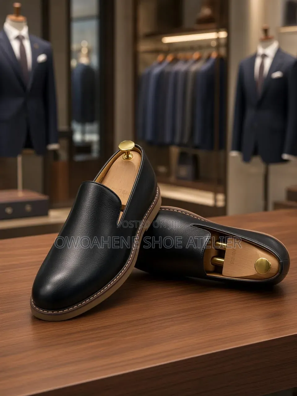 Pair of Men's Black Leather Slip-on Loafers