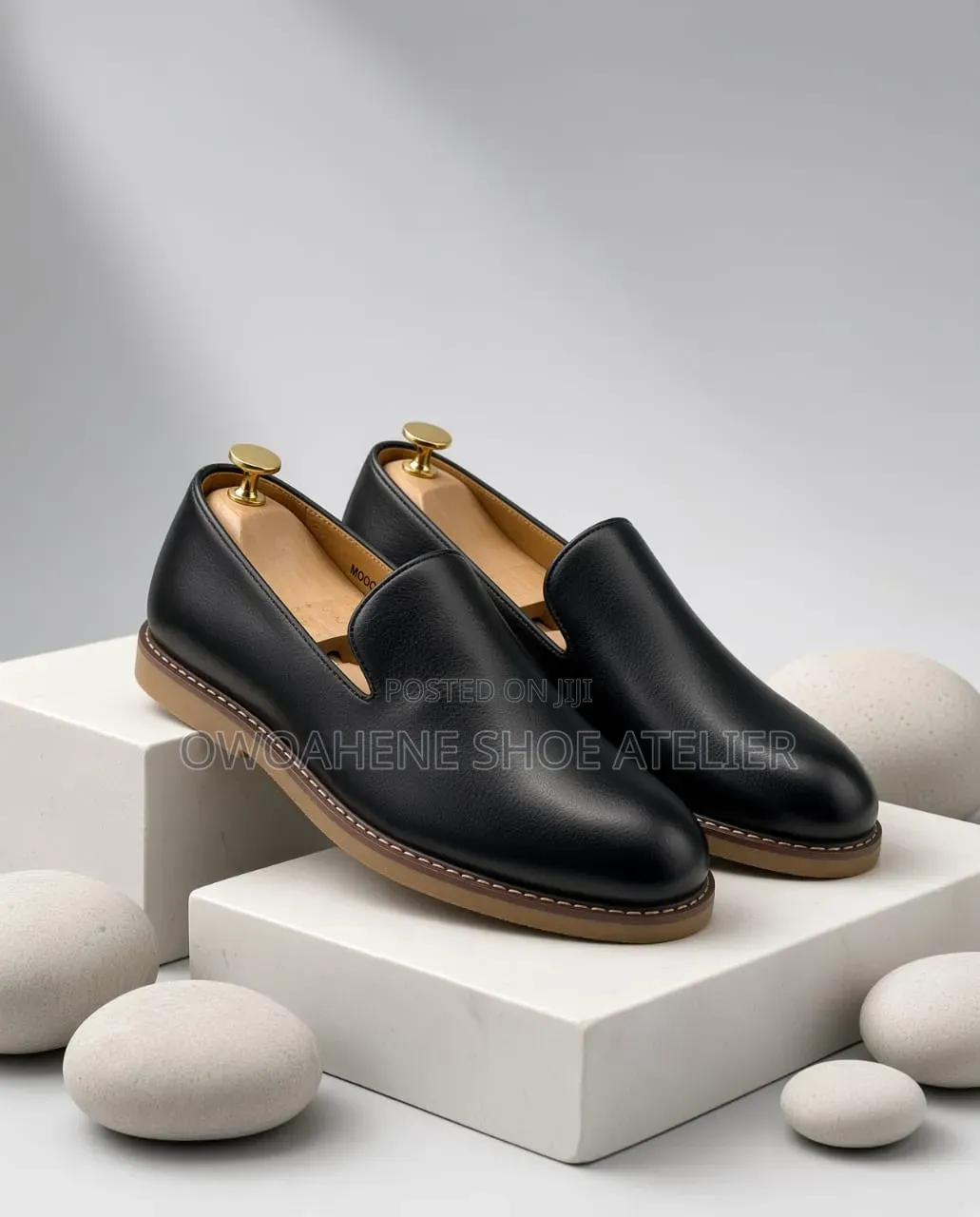Pair of Men's Black Leather Slip-on Loafers
