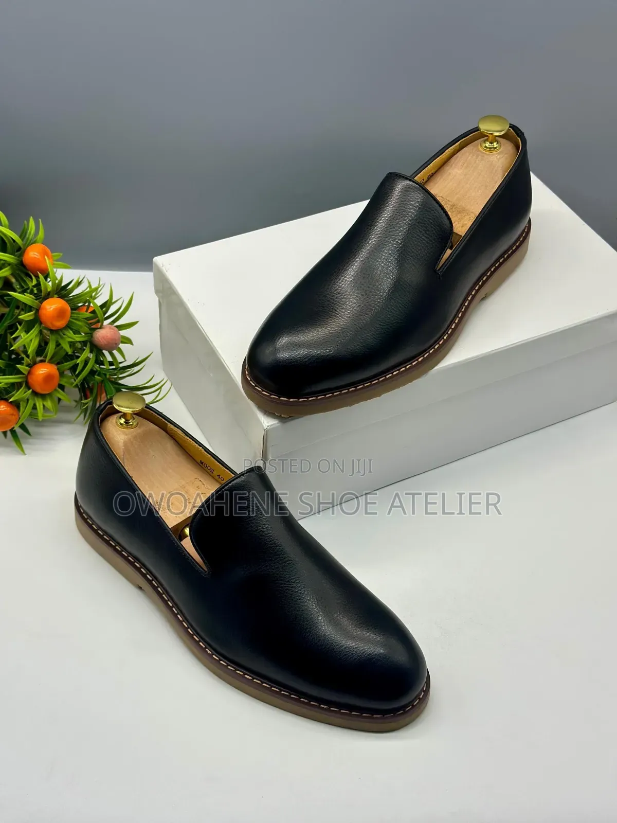 Pair of Men's Black Leather Slip-on Loafers