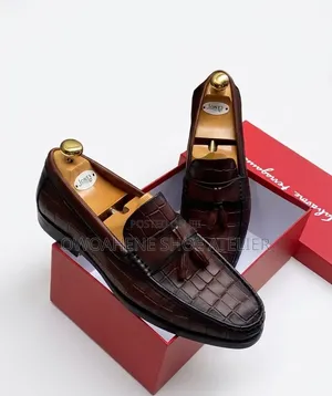 Ferragamo Amen's Coffee-Brown Leather Tassel Loafers