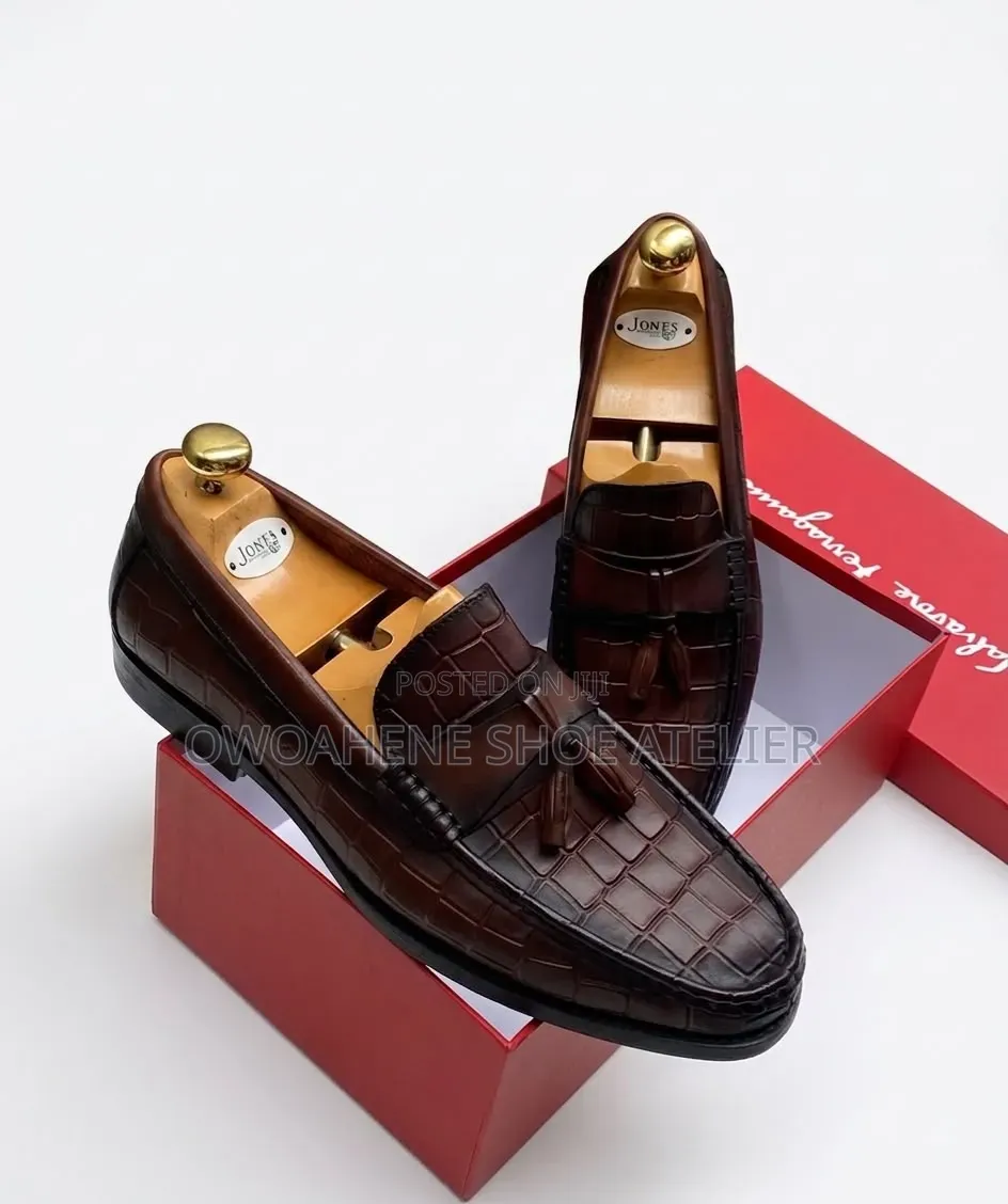 Ferragamo Amen's Coffee-Brown Leather Tassel Loafers