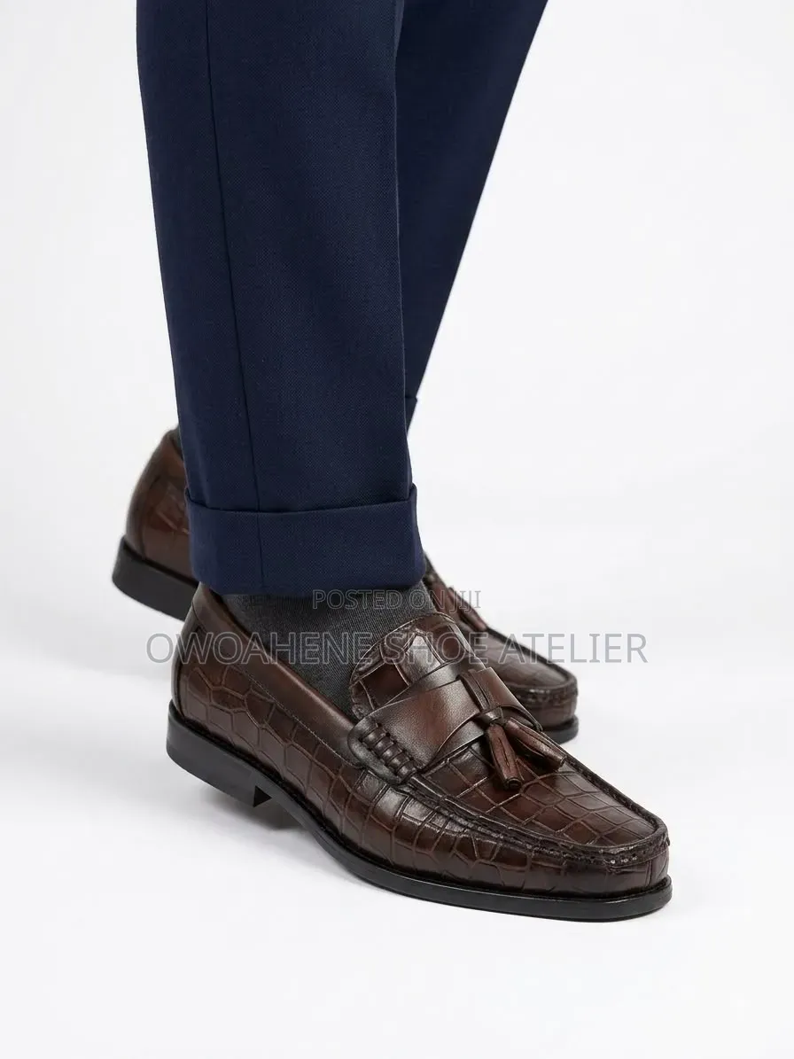 Ferragamo Amen's Coffee-Brown Leather Tassel Loafers