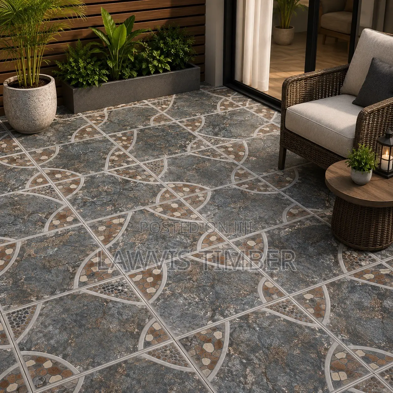40x40cm Charcoal Pebble Stone Floor Tiles