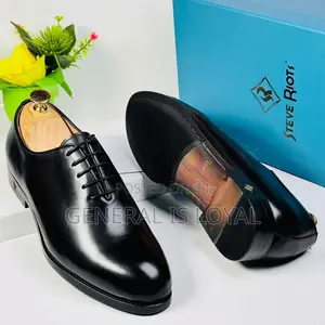 Steve Riots Plain Black Mens Leather Lace Shoe