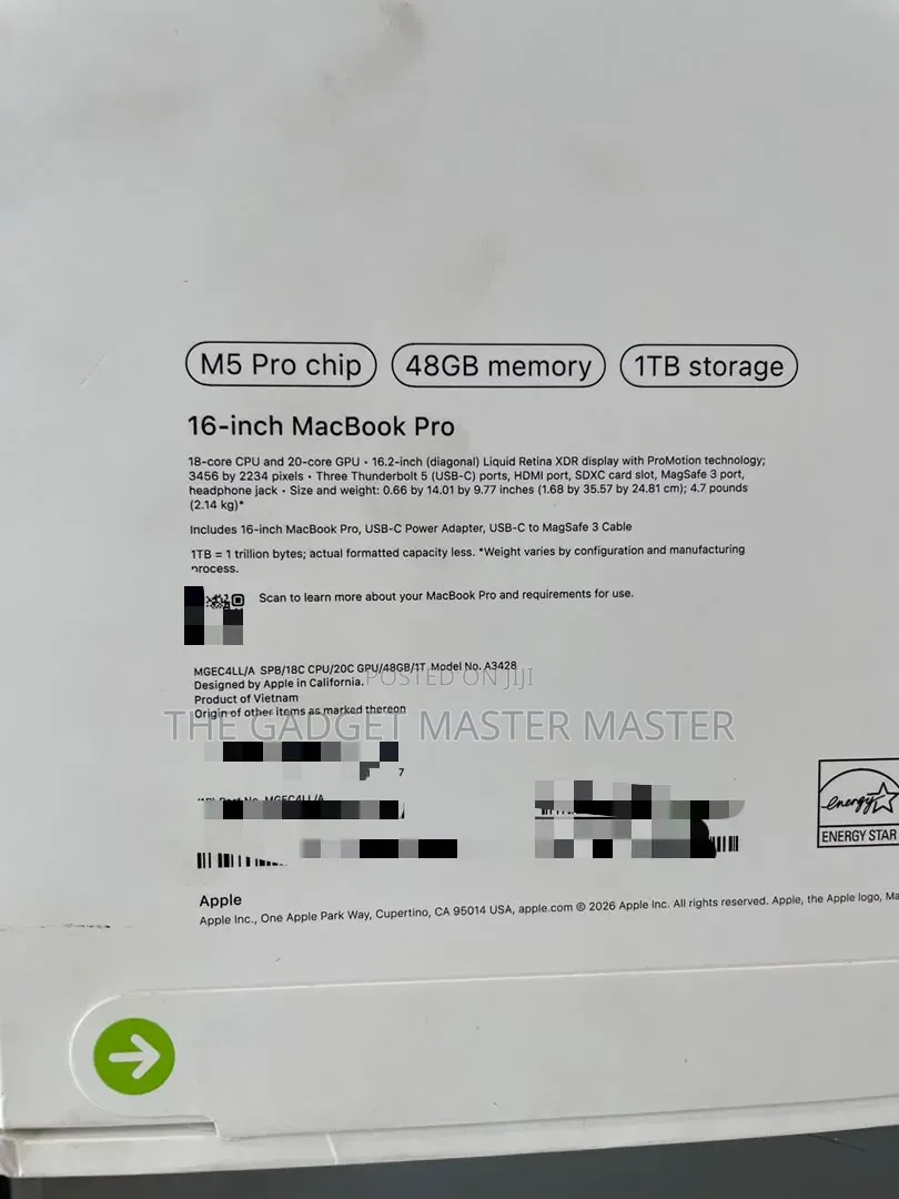 New Laptop Apple MacBook Pro 2026 M5 Pro 48GB Apple M5 Pro SSD 1T