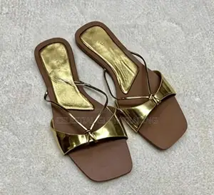 Zara Metallic Strappy Flat Slippers - Black, Silver Gold